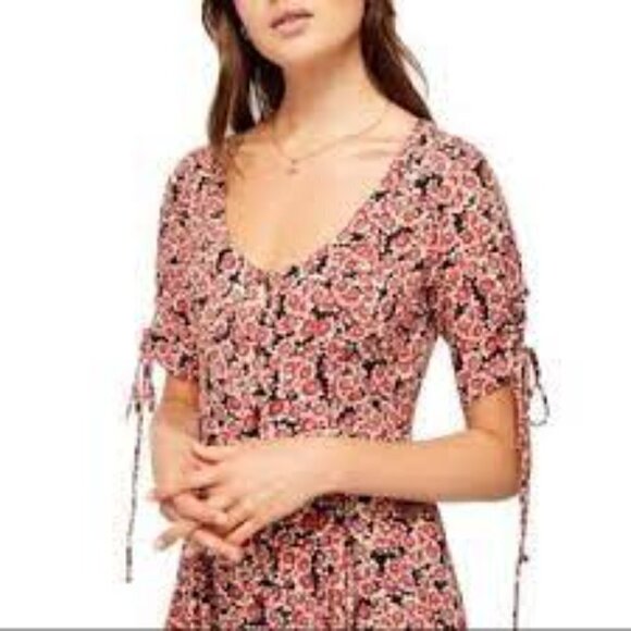 Free People Red Floral Lace Up Summer Short Dress Sz XS - Picture 15 of 16